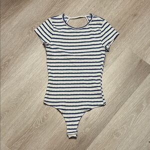 Gaze Striped Blue and White Plissé Fabric Bodysuit